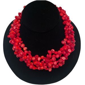 Vintage Sterling 925 4 Strand Red Coral Necklace